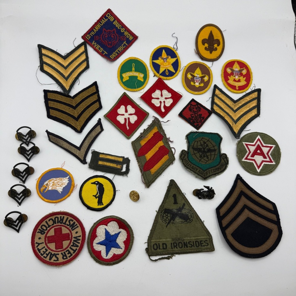 Vintage Military Scout Patch Pin Lot Old Ironsides BSA Red Cross Insignia 25pc